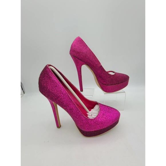 Miss Me Vibe-2 Women's 7.5 Fuchsia Glitter Platform Stiletto Heeled Shoes w/Box - Picture 2 of 10